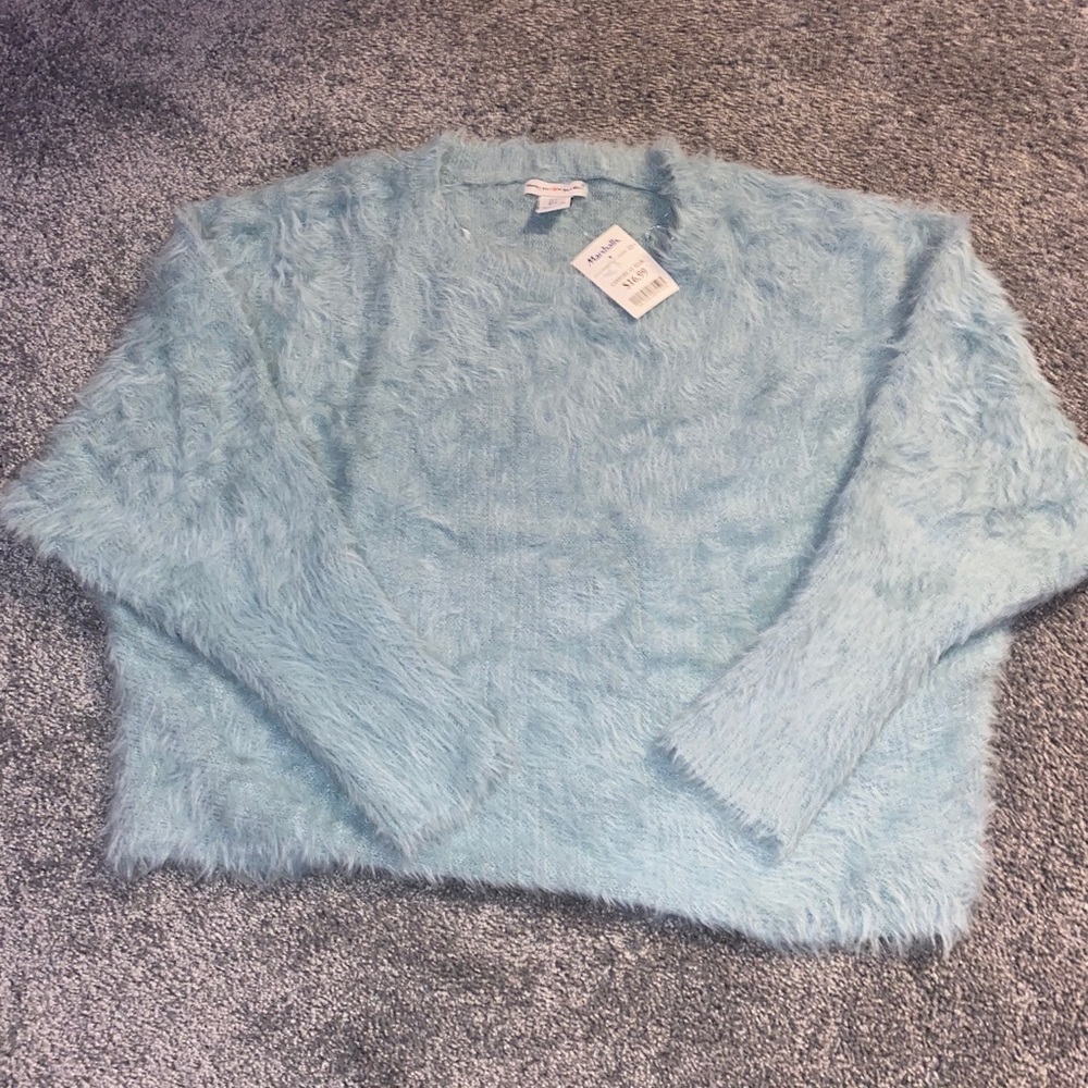 Fluffy Light Blue Cropped Sweater